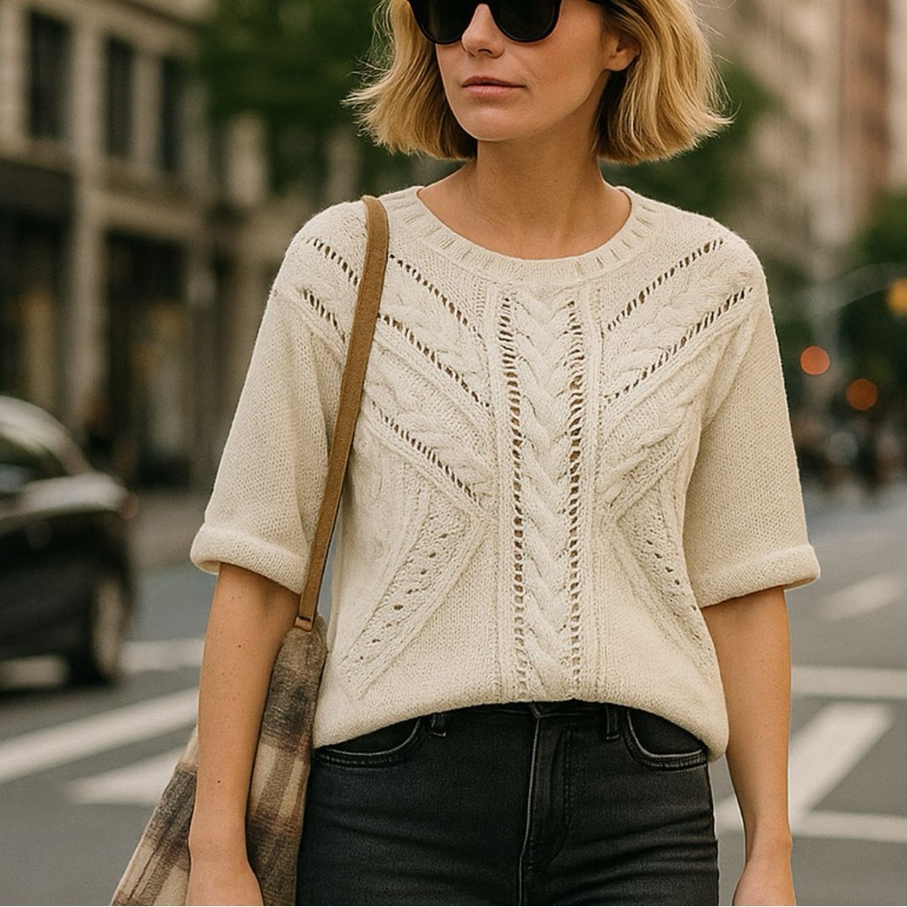 Anthropologie Rosie Neira Sweater | Cable Knit Fisherman Sweater | Size Large